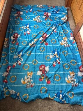 Super Mario & Sonic Characters Blue Flat Twin Bed Sheet Graphic Print Gamer